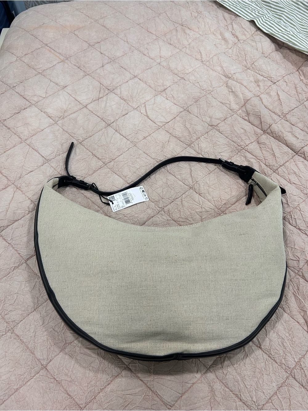 Mango Beige Crescent Shoulder Bag with Black Trim - Picture 4 of 6